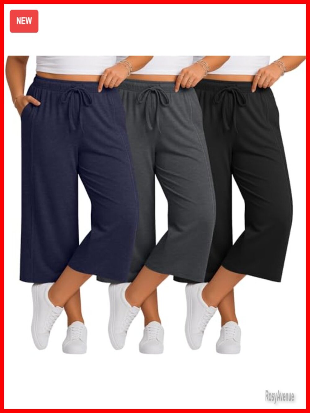 Plus Size Capri Pants Wide Leg Elastic Waist Crop Pants Loose Fit Yoga
